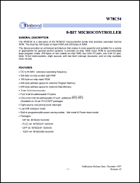 W78C54P-40 datasheet: 8-bit microcontroller W78C54P-40