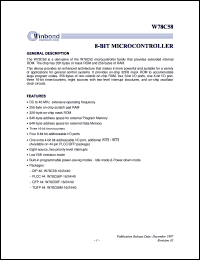 W78C58P-16 datasheet: 8-bit microcontroller W78C58P-16