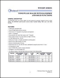 W91520N datasheet: Tone/pulse dialer with handfree and hold functions W91520N