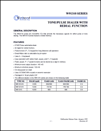 W91314A datasheet: Tone/pulse dialer with redial function W91314A