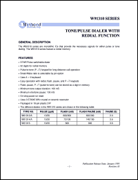 W91314 datasheet: Tone/pulse dialer with redial function W91314