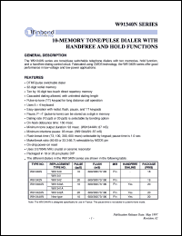 W91342AN datasheet: 10-memory tone/pulse dialer with handfree and hold functions W91342AN