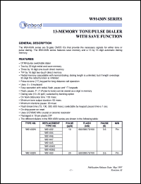 W91432N datasheet: 13-memory tone/pulse dialer with save function W91432N
