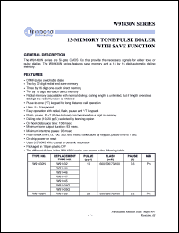 W91433N datasheet: 13-memory tone/pulse dialer with save function W91433N