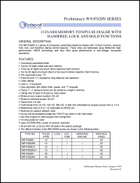 W91F822AN datasheet: 13-flash memory tone/pulse dialer with hzndfree, lock and hold functions W91F822AN