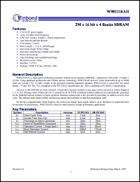 W981216AH datasheet: 2M*16bit*4 banks SDRAM W981216AH