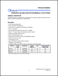 W91214 datasheet: Tone/pulse dialer with redial function W91214