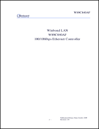 W89C840AF datasheet: 100/10 Mbps ethernet controller W89C840AF