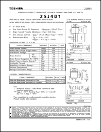 2SJ401 datasheet: Silicon P channel field effect transistor for high speed, high current switching applications, relay drive, DC-DC converter and motor drive applications 2SJ401