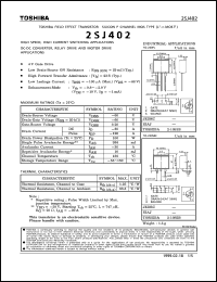 2SJ402 datasheet: Silicon P channel field effect transistor for high speed, high current switching applications, relay drive, DC-DC converter and motor drive applications 2SJ402