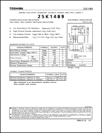 2SK1489 datasheet: Silicon N channel field effect transistor for high speed, high current switching applications, chopper regulator applications 2SK1489