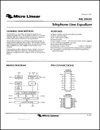 ML2020CP datasheet: Telephone line equalizer ML2020CP