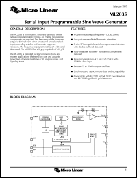 ML2035CP datasheet: Serial input programmable sine wave generator ML2035CP