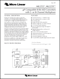 ML2252BCP datasheet: MuP compatible 8-bit A/D converters with 2 or 8 channel multiplexer ML2252BCP