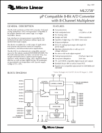 ML2258CIP datasheet: MuP compatible 8-bit A/D converter with 8 channel multiplexer ML2258CIP