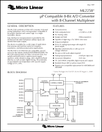 ML2258BIQ datasheet: MuP compatible 8-bit A/D converter with 8 channel multiplexer ML2258BIQ