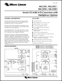 ML2282CIP datasheet: Serial i/o 8 bit A/D converter with multiplexer options ML2282CIP