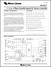 ML4423CS datasheet: 1,2, or 3-phase variable speed AC motor controller ML4423CS