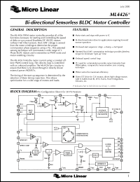 ML4426CH datasheet: Bi-directional sensorless BLDC motor controller ML4426CH