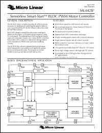 ML4428IP datasheet: Sebsorless smart-start BLDC PWM motor controller ML4428IP