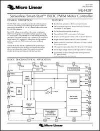 ML4428CP datasheet: Sebsorless smart-start BLDC PWM motor controller ML4428CP