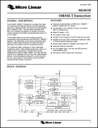 ML4658CQ datasheet: 10base-T transceiver ML4658CQ