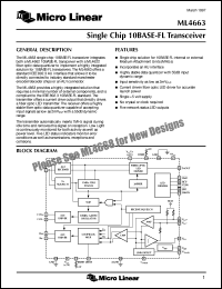 ML4663CQ datasheet: Single chip 10BASE-FL transceiver ML4663CQ