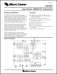 ML4667CQ datasheet: Low power 10BASE-FL transceiver ML4667CQ