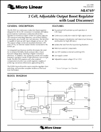 ML4769CS datasheet: 2 cell, adjustable output  boost regulator with load disconnect ML4769CS