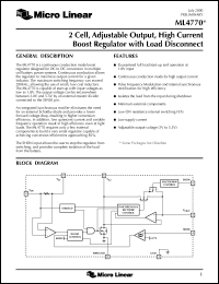 ML4770ES datasheet: 2 cell, adjustable output, high current boost regulator with load disconnect ML4770ES