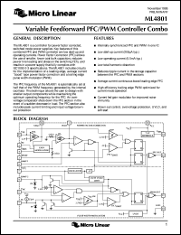 ML4801IP datasheet: Variable feedforward PFC/PWM controller combo ML4801IP