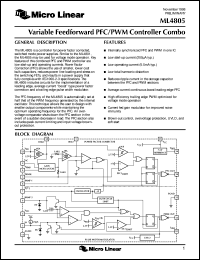 ML4805IP datasheet: Variable feedforward PFC/PWM controller combo ML4805IP