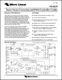 ML4824CP-1 datasheet: Power factor correction and PWM controller combo ML4824CP-1