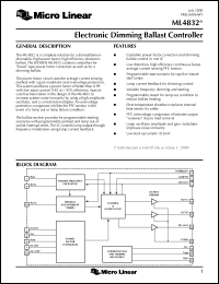 ML4832CS datasheet: Electronic dimming ballast controller ML4832CS