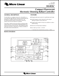 ML4836CP datasheet: Compact fluorescent electronic dimming ballast controller ML4836CP