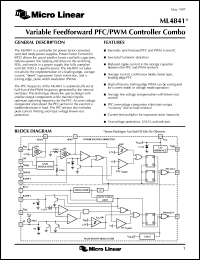 ML4841IP datasheet: Variable feedforward PFC/PWM controller combo ML4841IP