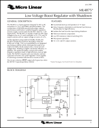ML4875CS-3 datasheet: Low voltage boost regulator with shutdown ML4875CS-3