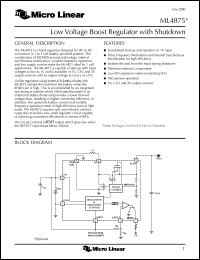 ML4875ES-3 datasheet: Low voltage boost regulator with shutdown ML4875ES-3