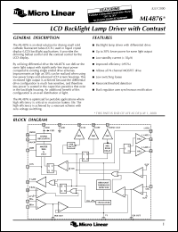 ML4876ER datasheet: LCD backlight lamp driver with contrast ML4876ER