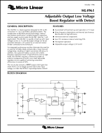 ML4961IS datasheet: Adjustable output low voltage boost regulator with detect ML4961IS
