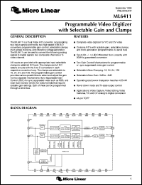 ML6411 datasheet: Programmable video digitizer with selectable gain and clamps ML6411