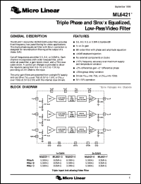 ML6421CS-5 datasheet: Triple phase and sinx/x equalized, low-pass video filter ML6421CS-5