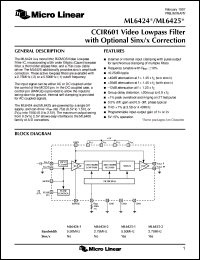 ML6424-1 datasheet: CCIR601 video low pass filter with optional sinx/x correction ML6424-1