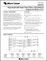 ML6426CS-3 datasheet: High bandwidth triple video filter with buffered outputs for RGB or YUV ML6426CS-3