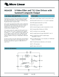 ML6428CS-2 datasheet: S-video filter and 75omega line drivers with summed composite output ML6428CS-2