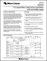ML6429CS-1 datasheet: 75omega quad cable drivers and filters with switchable input ML6429CS-1