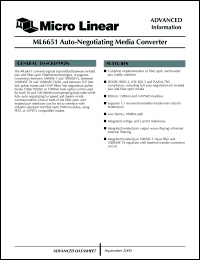 ML6651CH datasheet: Auto-negotiating media converter ML6651CH