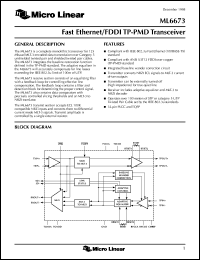 ML6673CH datasheet: Fast ethernet/FDDI TP-PMD transceiver ML6673CH