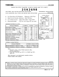 2SK2698 datasheet: Silicon N channel field effect transistor for high speed, high voltage switching applications, DC-DC converter, relay drive and motor drive applications 2SK2698