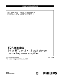 TDA1518BQ/N6 datasheet: 24 W BTL or 2 x 12 watt stereo car radio power amplifier TDA1518BQ/N6